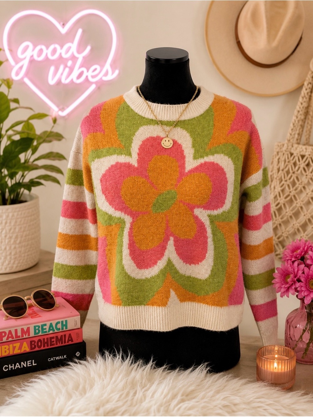 Altar’d State Sami Cropped Retro Floral Sweater
